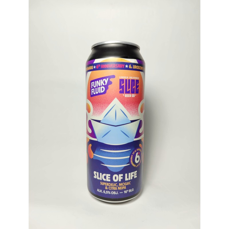 Bière Slice of Life en cannette de 50cl des brasseries polonaises Funky Fluid et Suce, NEIPA